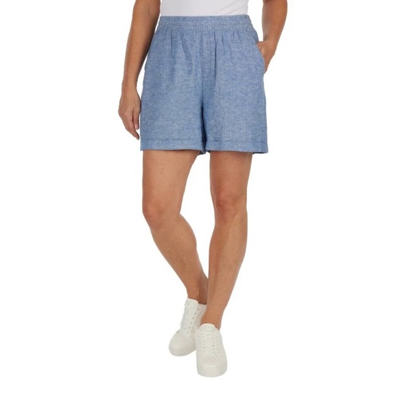 Frank & Oak Linen Blend Shorts Blue - Picture 1 of 10
